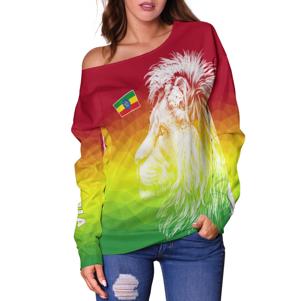 Ethiopia Off Shoulder Sweater Lion Ethiopian Style Flag LT13