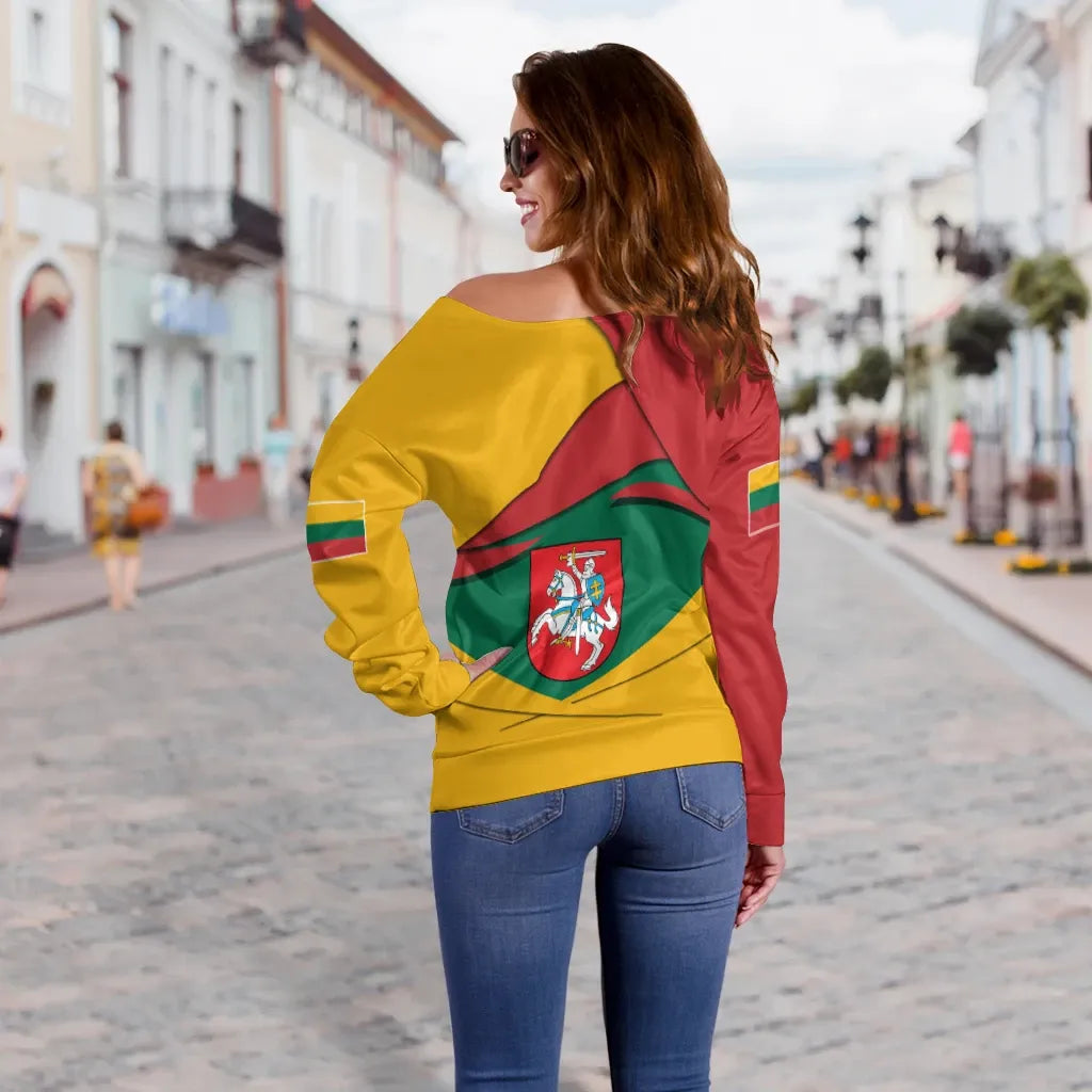 Lithuania Women's Off Shoulder Sweater, Lithuania Pride RLT6