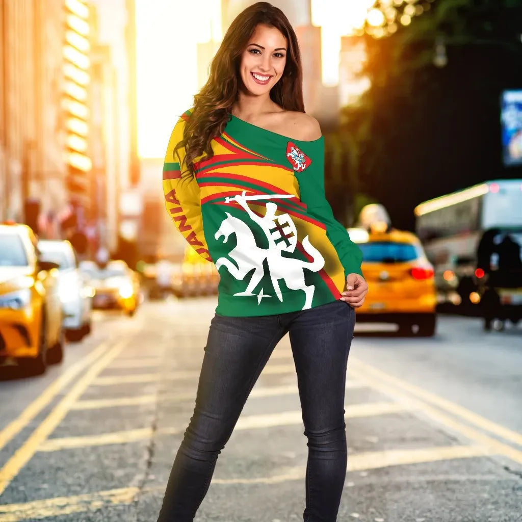 Lithuania Off Shoulder Sweater N Flag RLT6