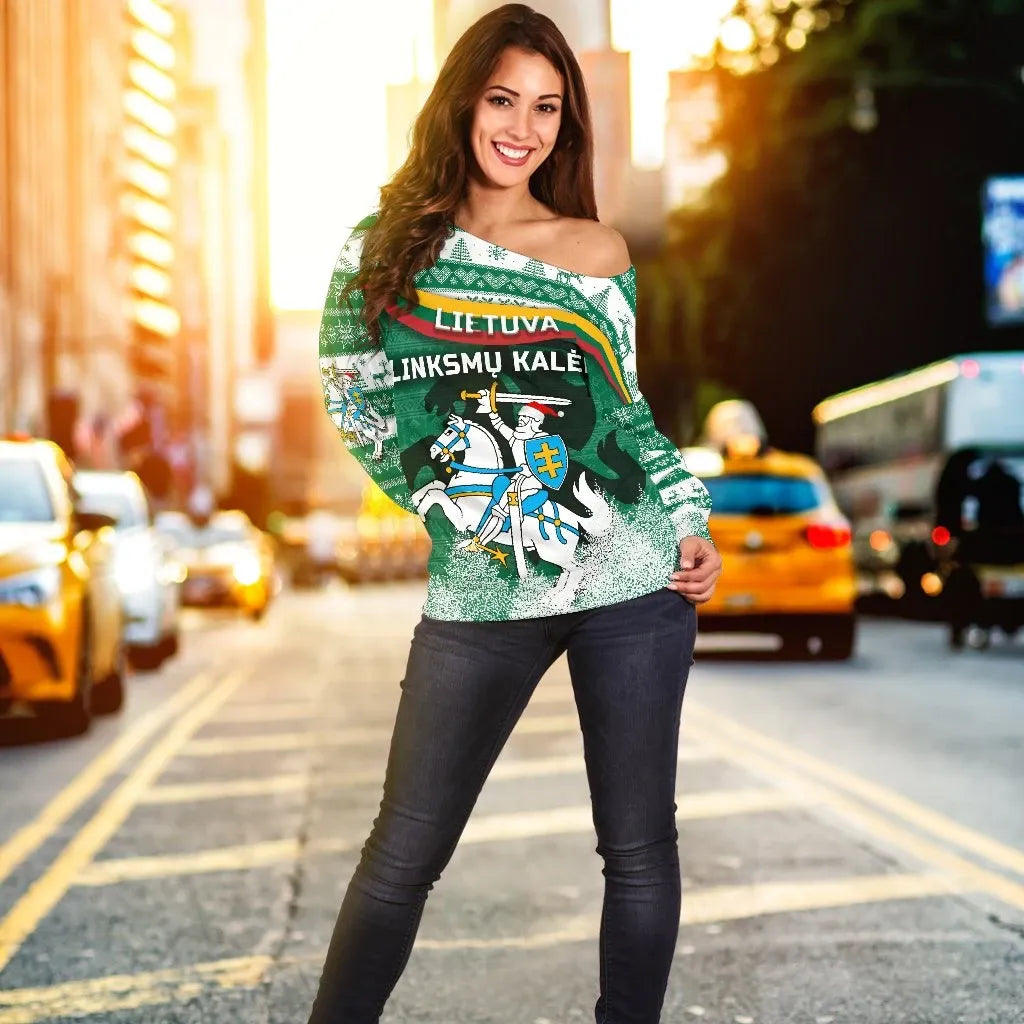 Lithuania Christmas Women Off Shoulder Sweater Simple Vibes Version RLT6