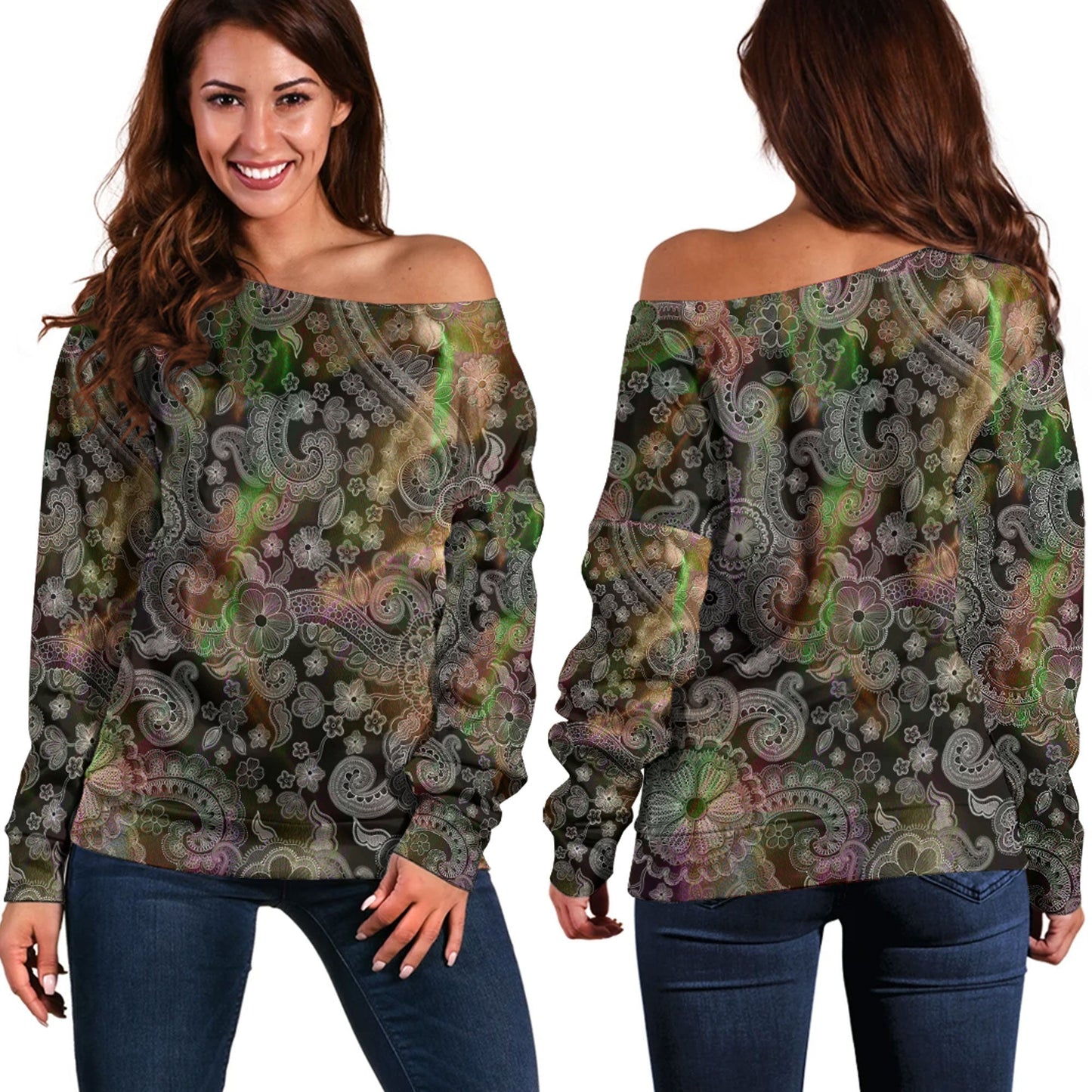Paisley Bandana Pattern Seamless Off Shoulder Sweaters Ver.204 RLT13