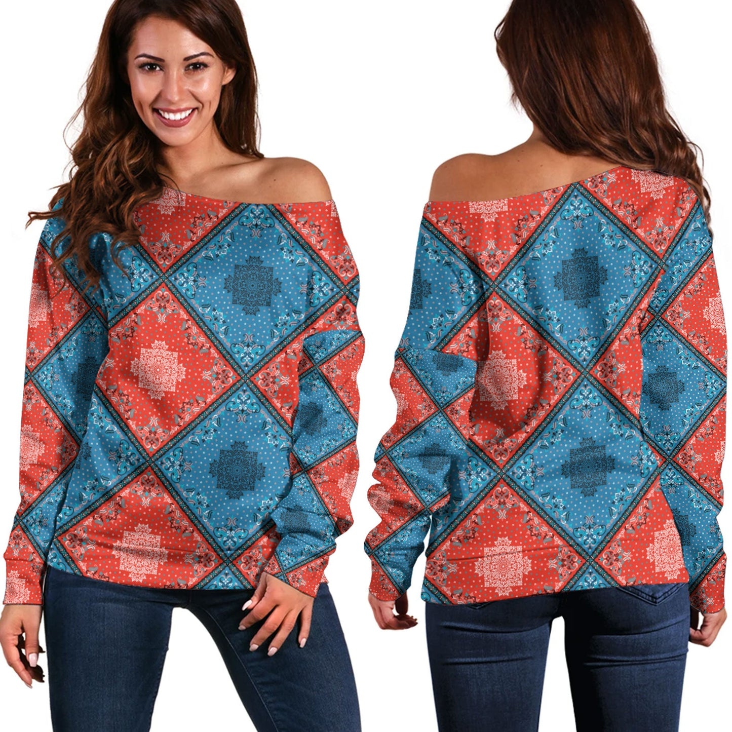 Paisley Bandana Pattern Seamless Off Shoulder Sweaters Ver.199 RLT13
