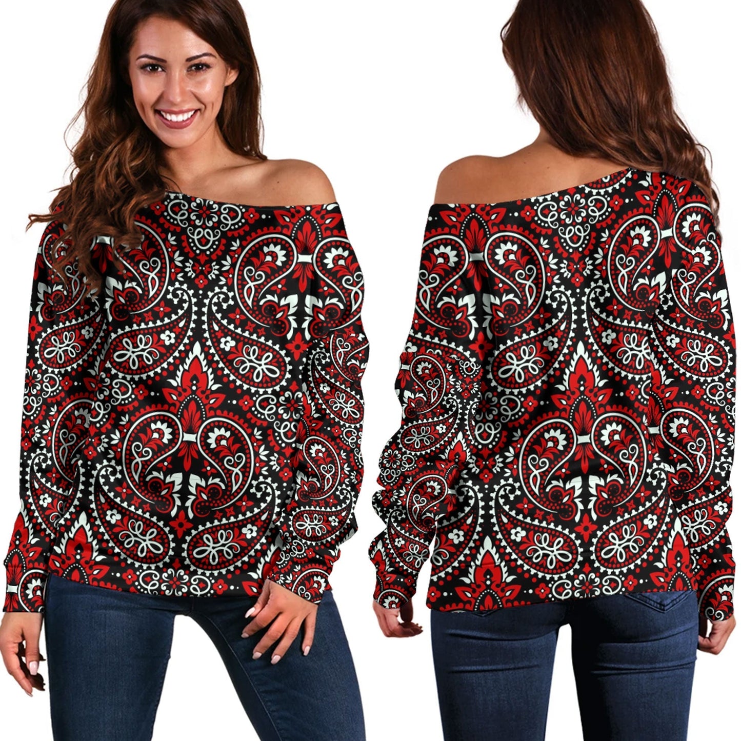 Paisley Bandana Pattern Seamless Off Shoulder Sweaters Ver.181 RLT13