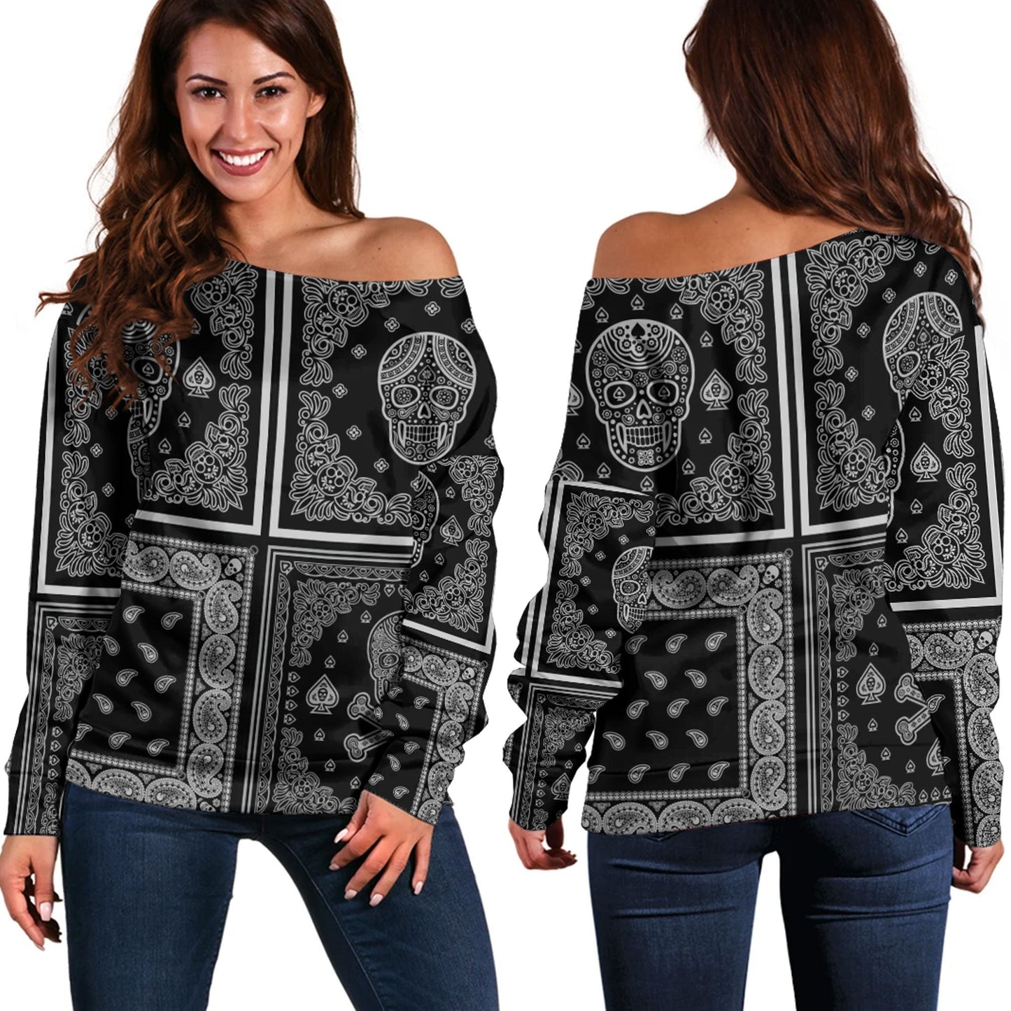 Paisley Bandana Pattern Seamless Off Shoulder Sweaters Ver.194 RLT13