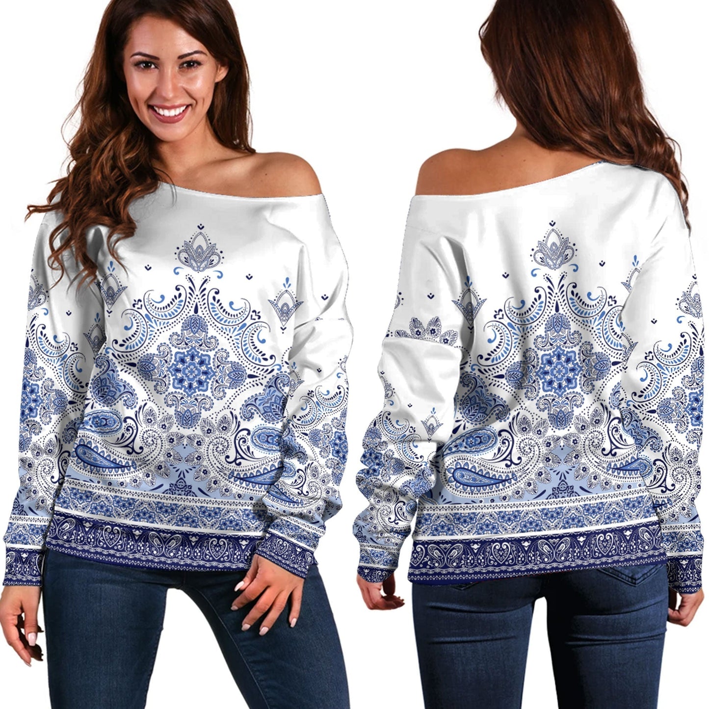 Paisley Bandana Pattern Seamless Off Shoulder Sweaters Ver.191 RLT13