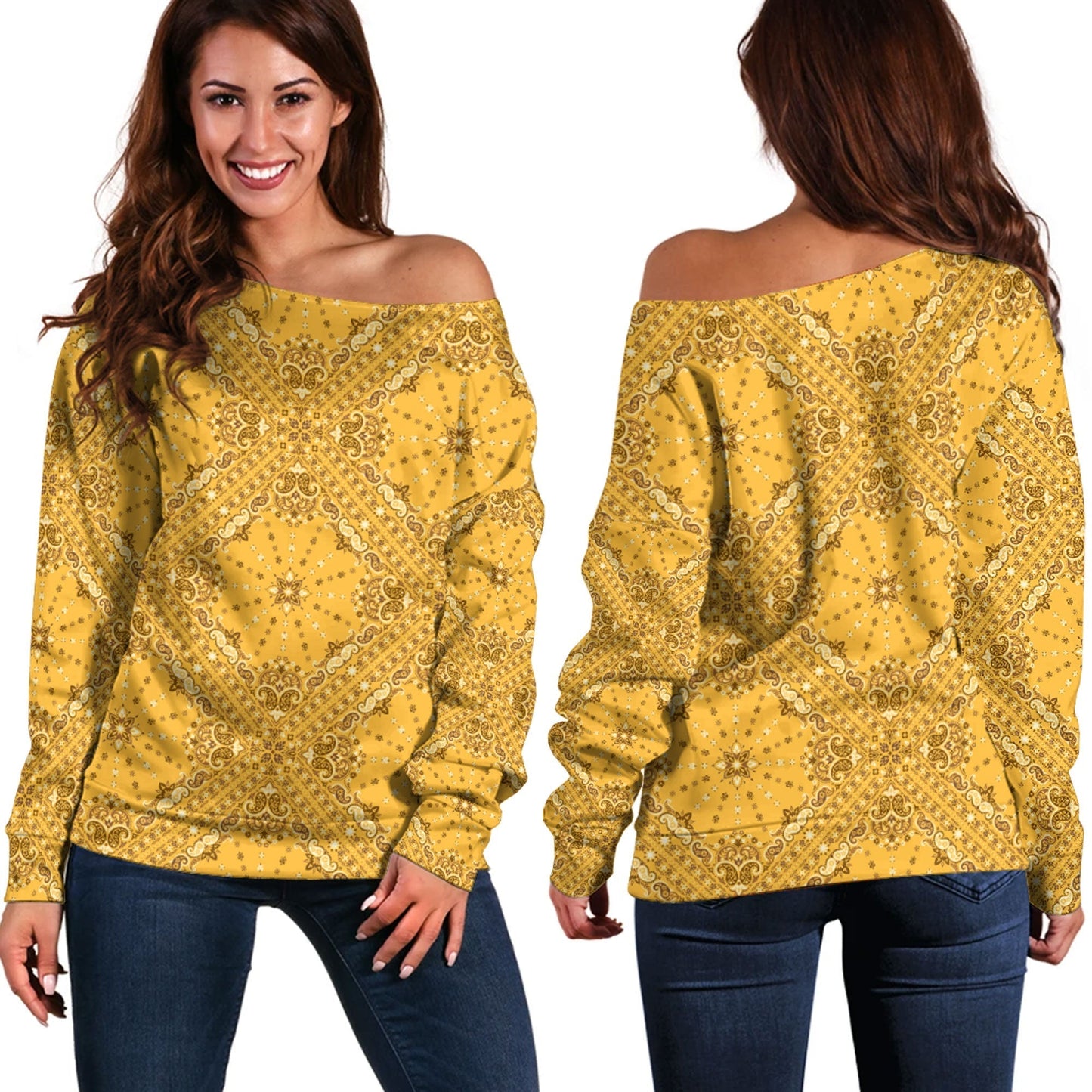 Paisley Bandana Pattern Seamless Off Shoulder Sweaters Ver.205 RLT13