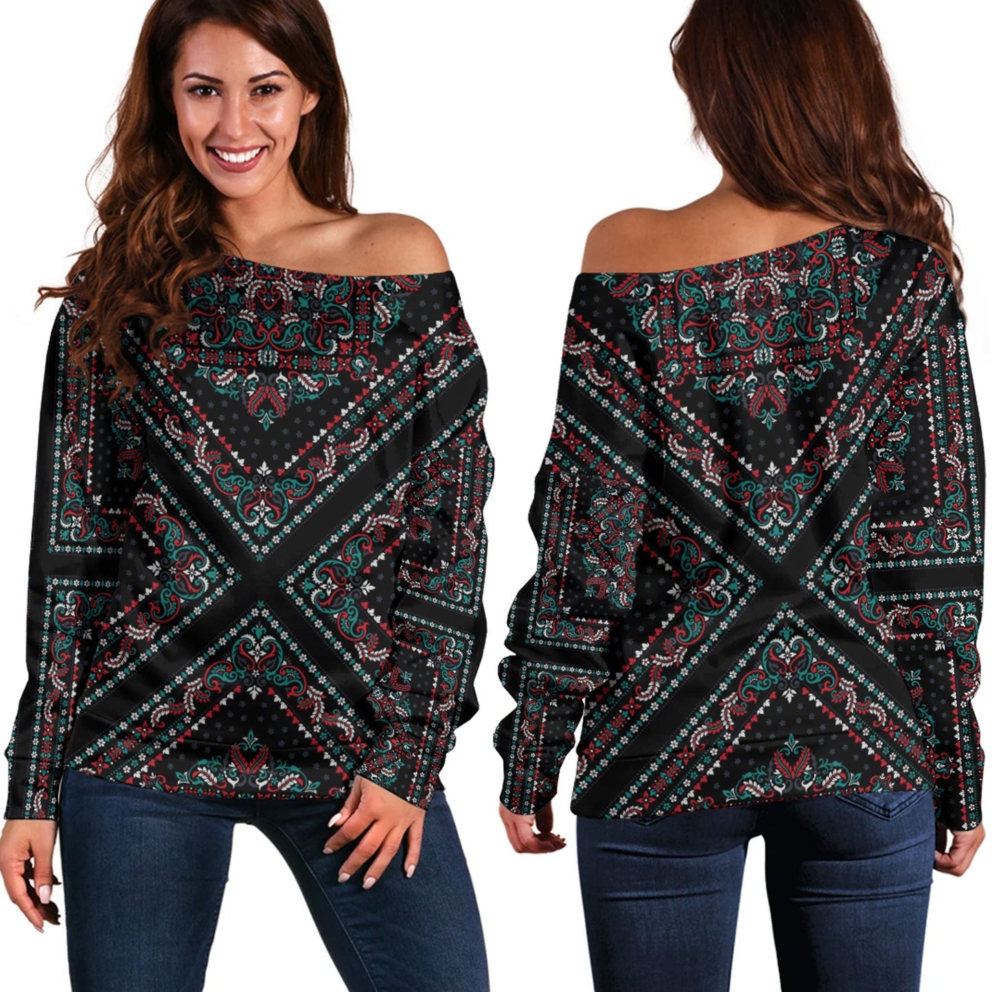 Paisley Bandana Pattern Seamless Off Shoulder Sweaters Ver.193 RLT13