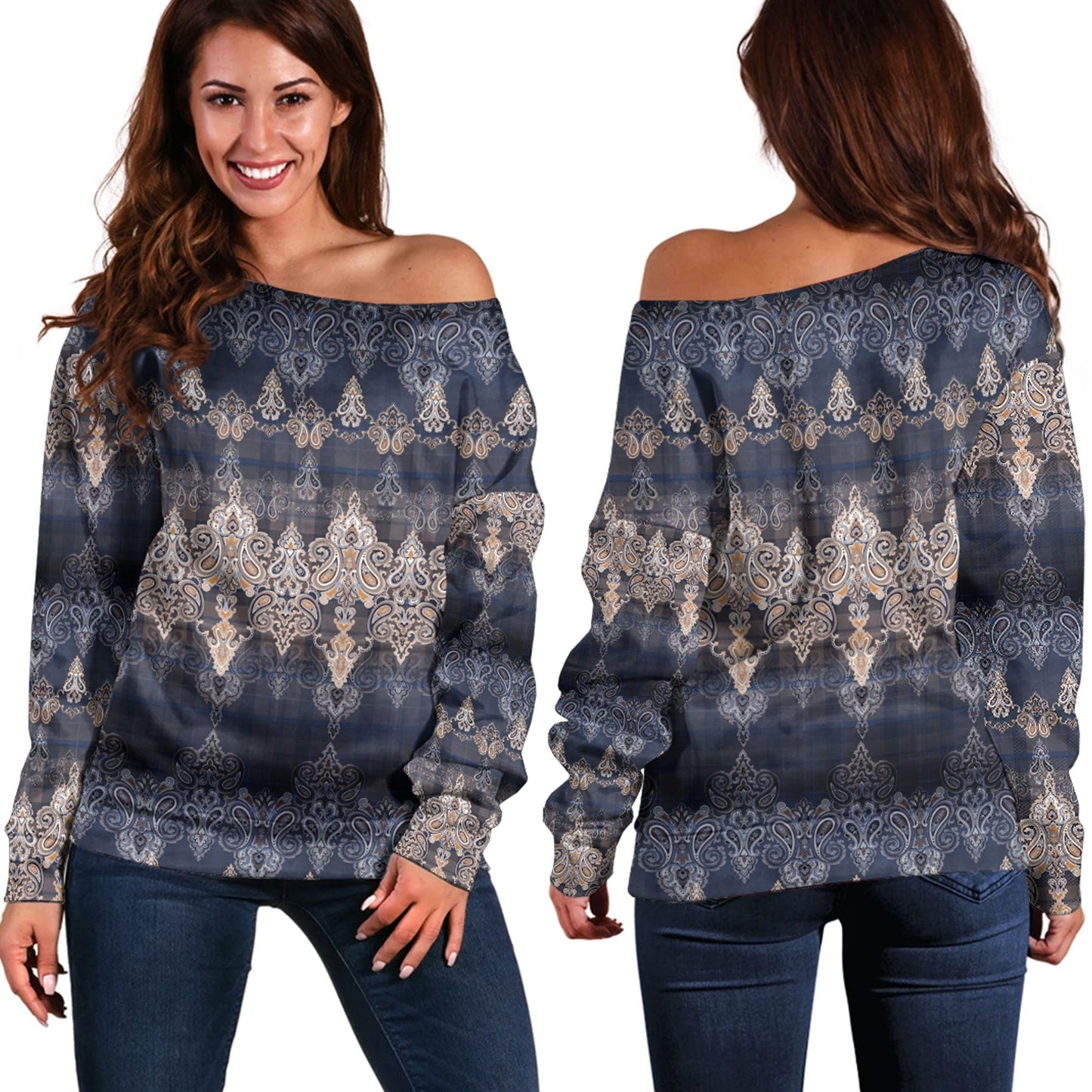 Paisley Bandana Pattern Seamless Off Shoulder Sweaters Ver.201 RLT13