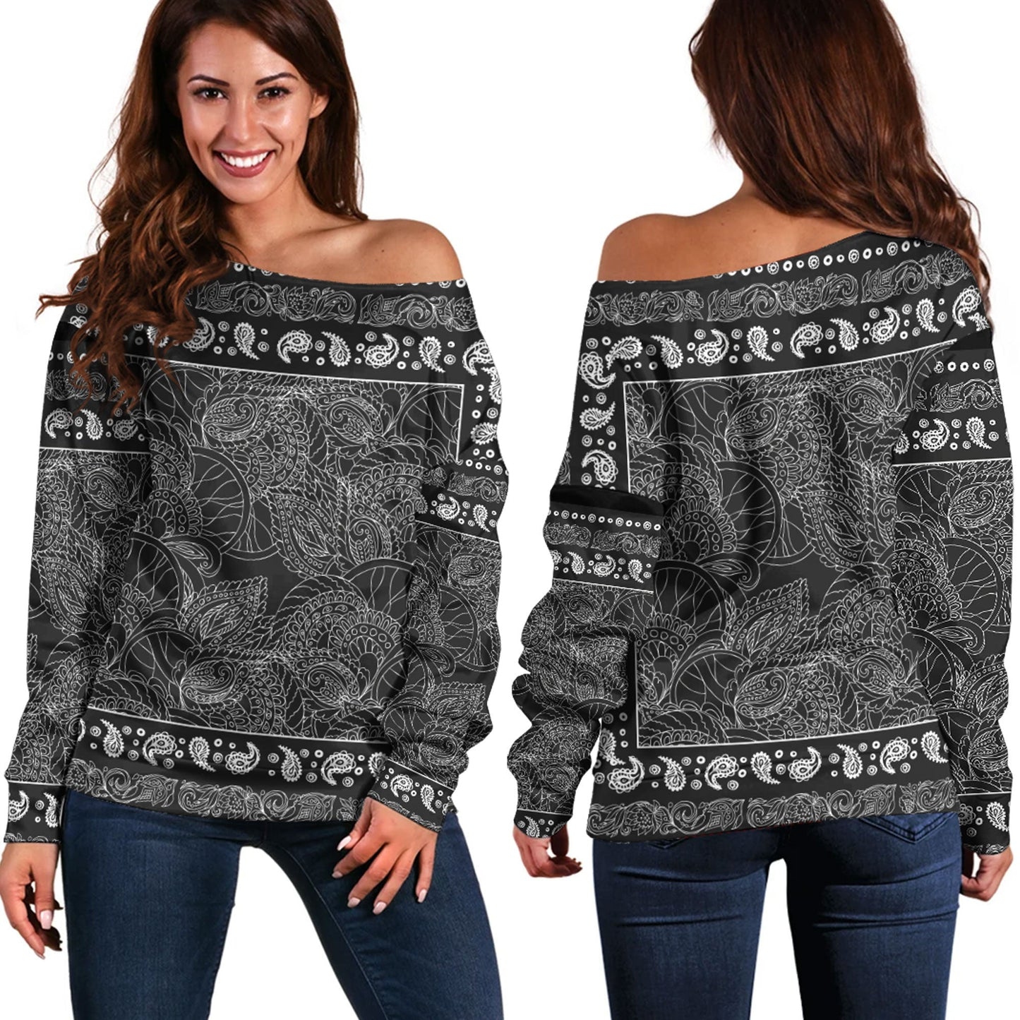 Paisley Bandana Pattern Seamless Off Shoulder Sweaters Ver.141 RLT13