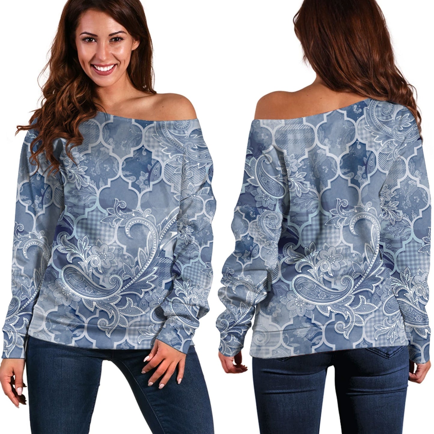 Paisley Bandana Pattern Seamless Off Shoulder Sweaters Ver.160 RLT13