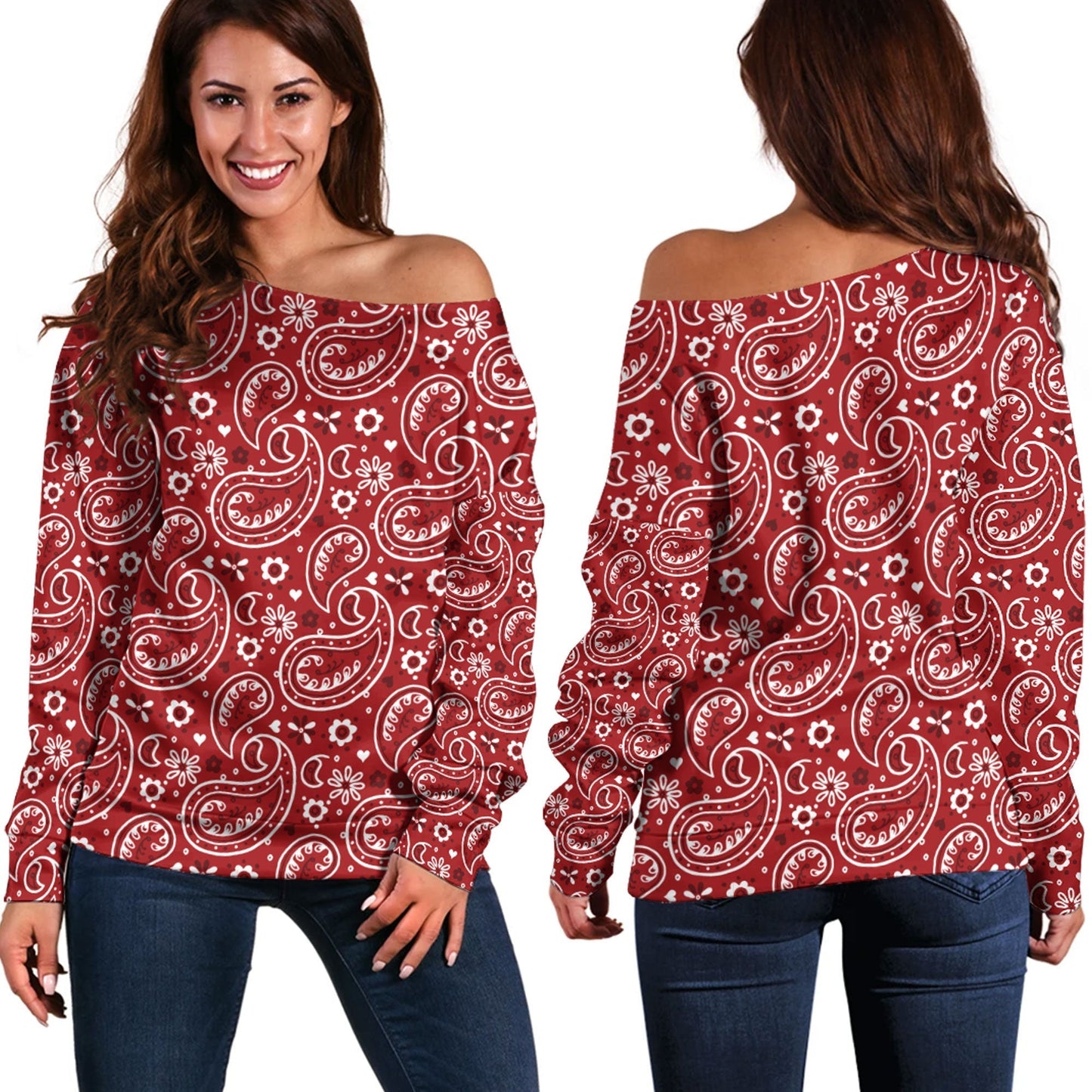 Paisley Bandana Pattern Seamless Off Shoulder Sweaters Ver.144 RLT13