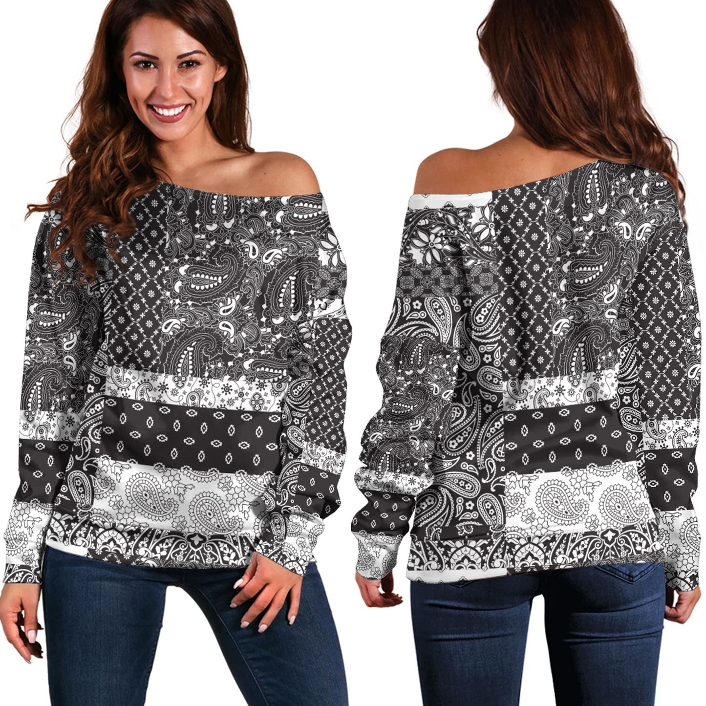 Paisley Bandana Pattern Seamless Off Shoulder Sweaters Ver.113 RLT13