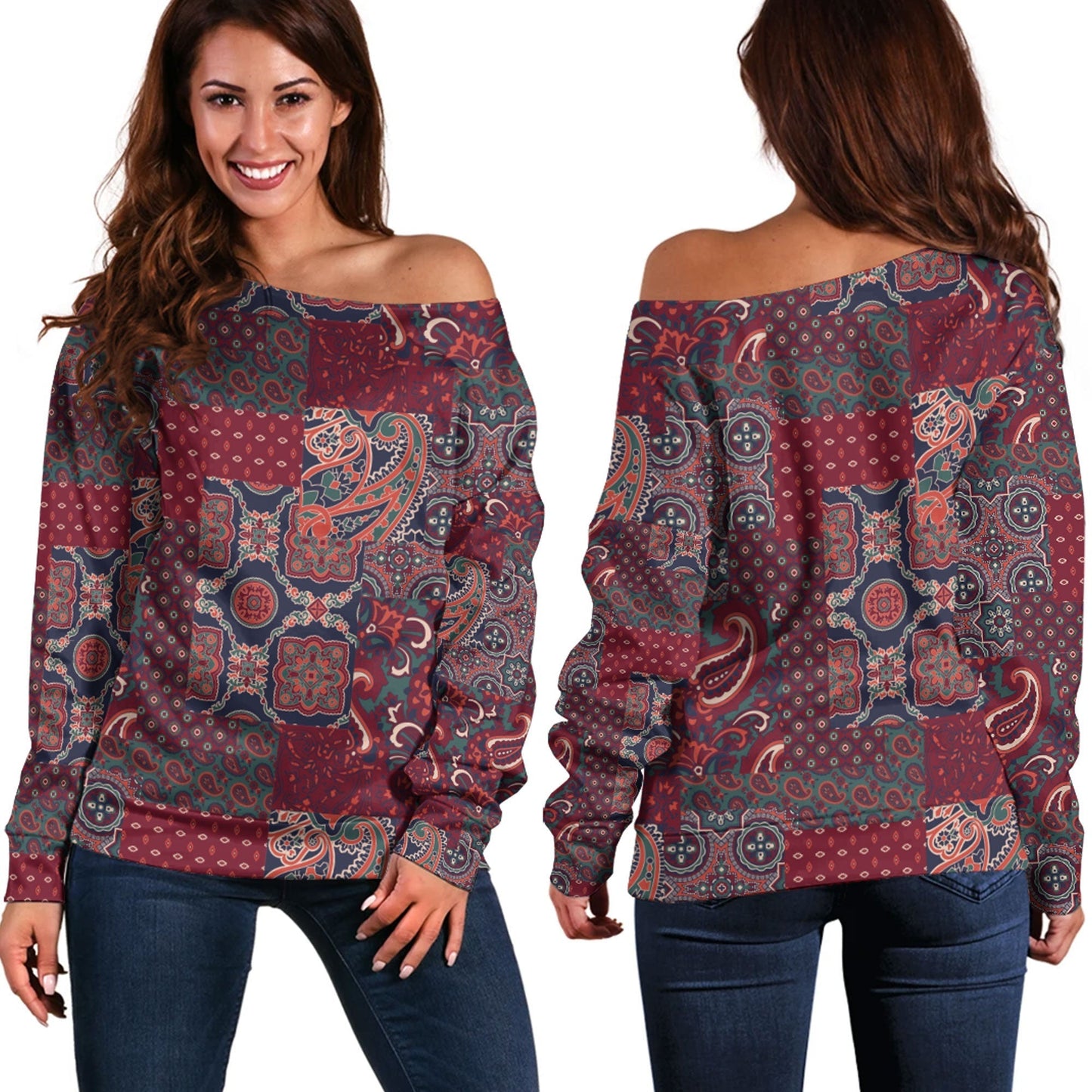 Paisley Bandana Pattern Seamless Off Shoulder Sweaters Ver.166 RLT13