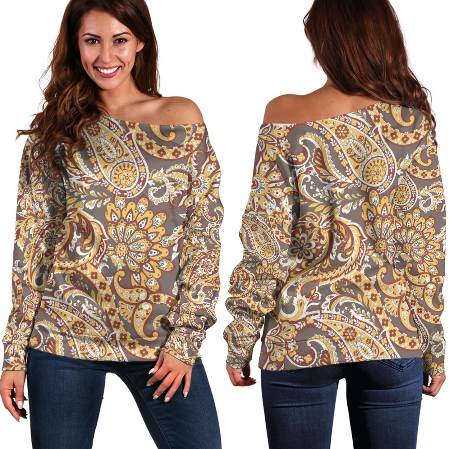 Paisley Bandana Pattern Seamless Off Shoulder Sweaters Ver.131 RLT13