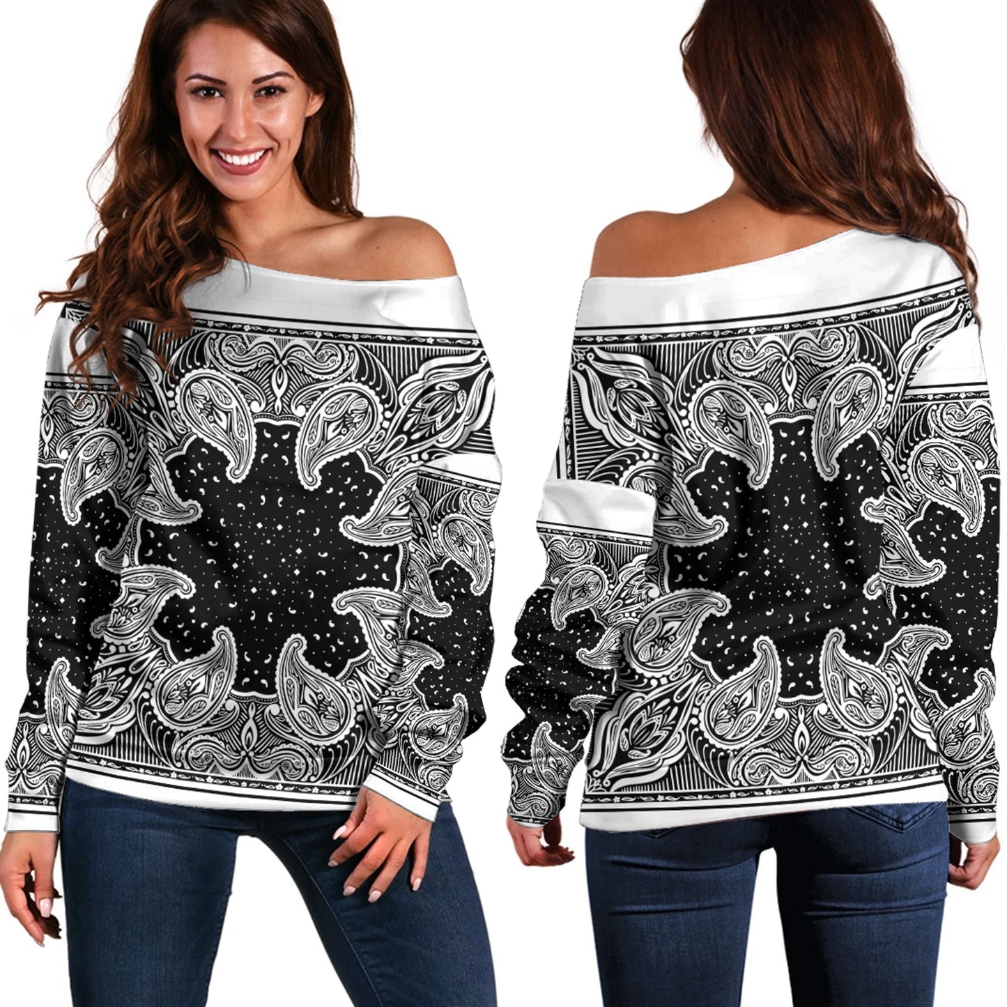 Paisley Bandana Pattern Seamless Off Shoulder Sweaters Ver.102 RLT13