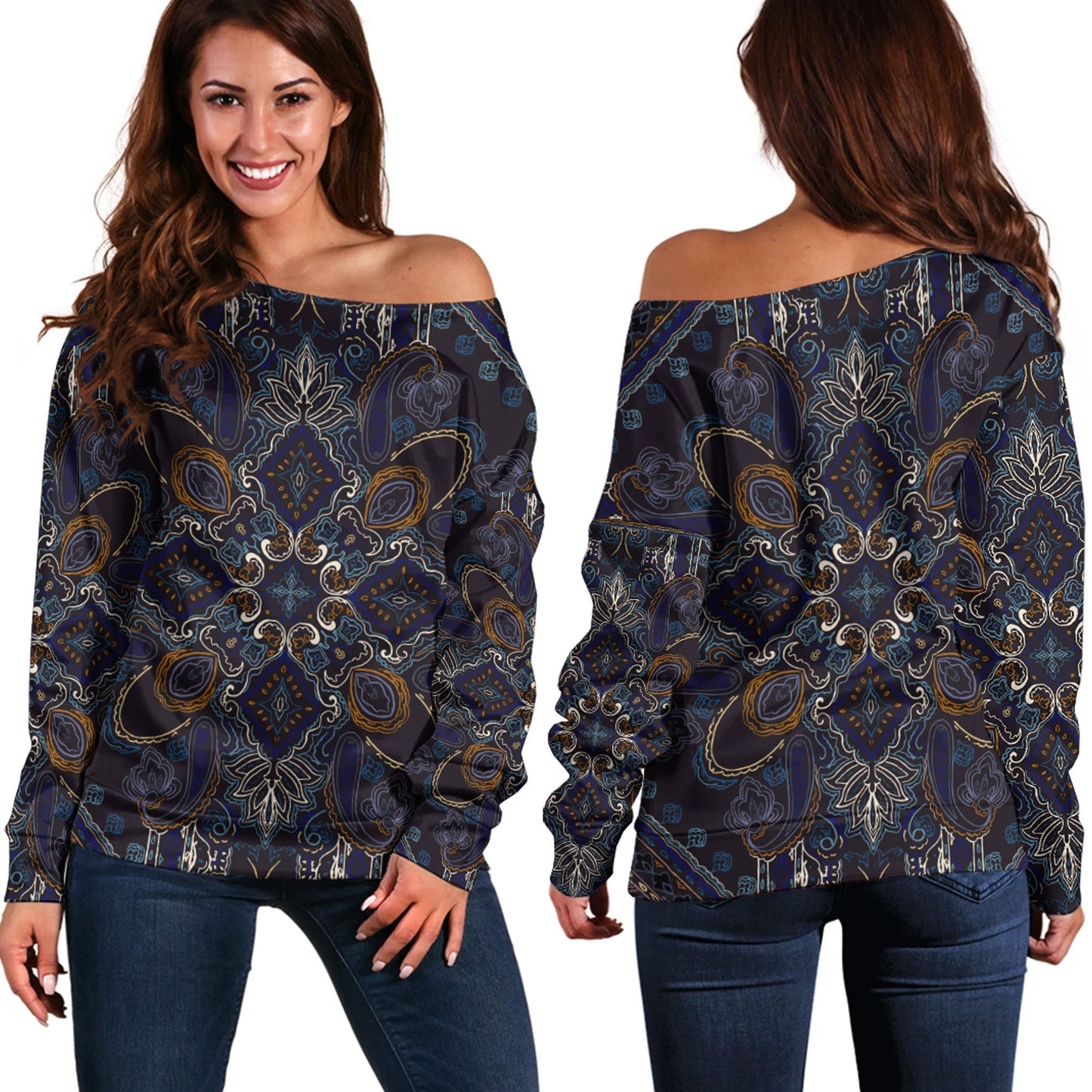 Paisley Bandana Pattern Seamless Off Shoulder Sweaters Ver.140 RLT13