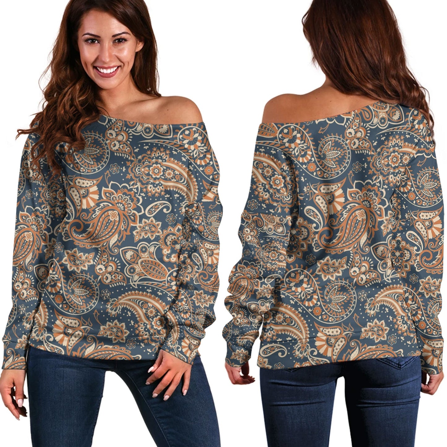 Paisley Bandana Pattern Seamless Off Shoulder Sweaters Ver.146 RLT13