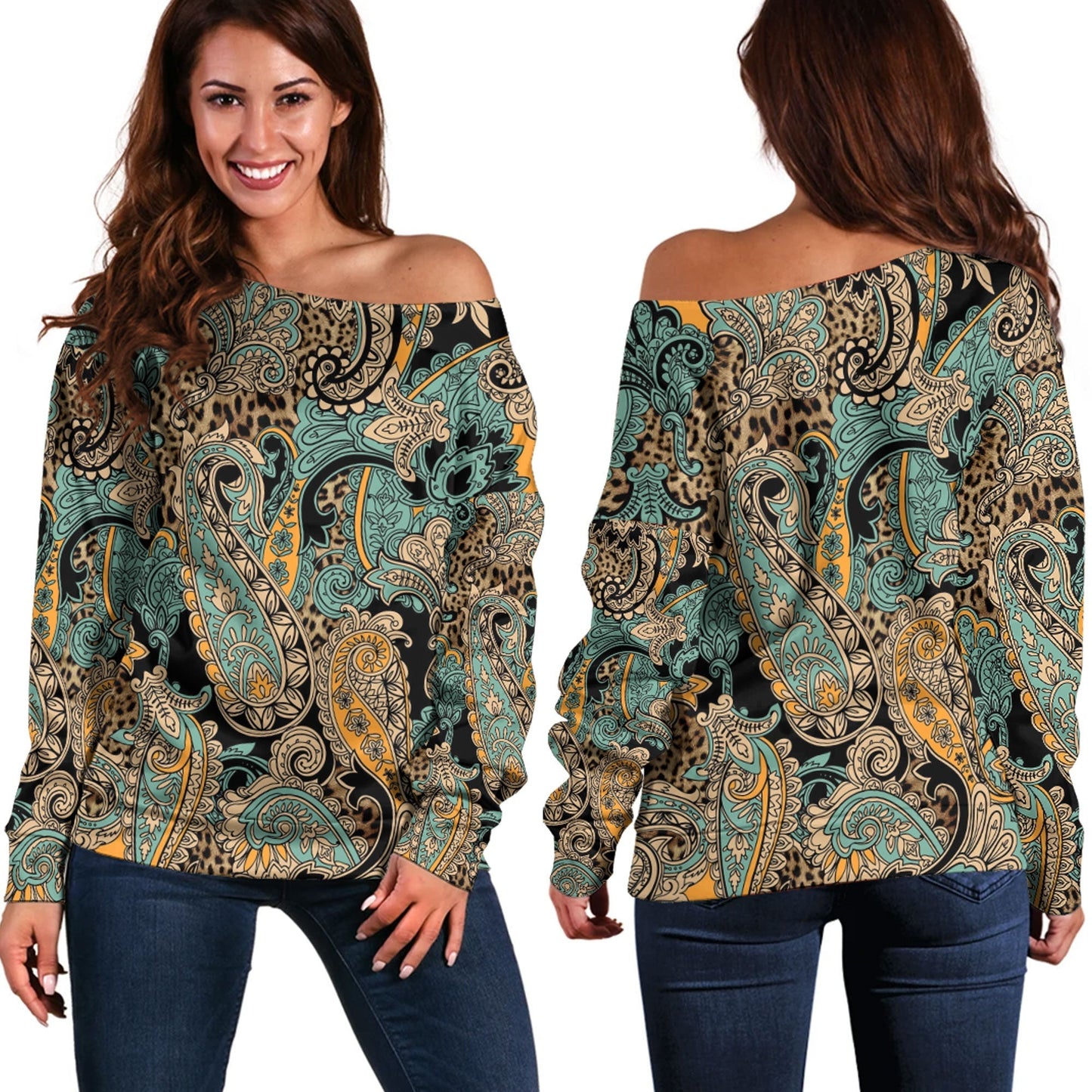 Paisley Bandana Pattern Seamless Off Shoulder Sweaters Ver.124 RLT13