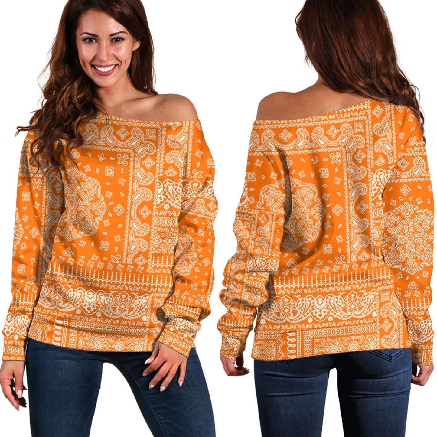 Paisley Bandana Pattern Seamless Off Shoulder Sweaters Ver.149 RLT13
