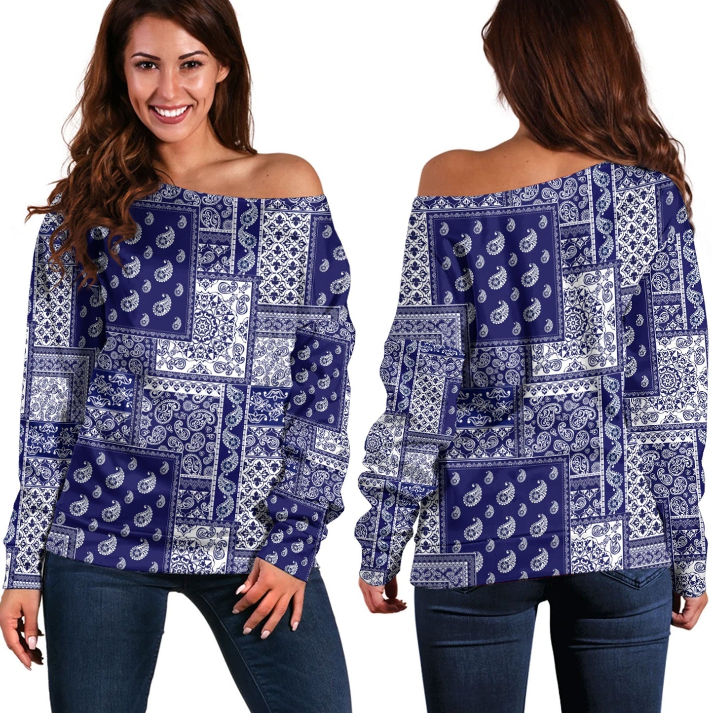 Paisley Bandana Pattern Seamless Off Shoulder Sweaters Ver.128 RLT13