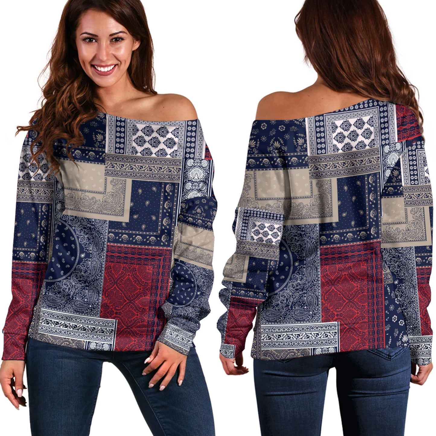 Paisley Bandana Pattern Seamless Off Shoulder Sweaters Ver.143 RLT13