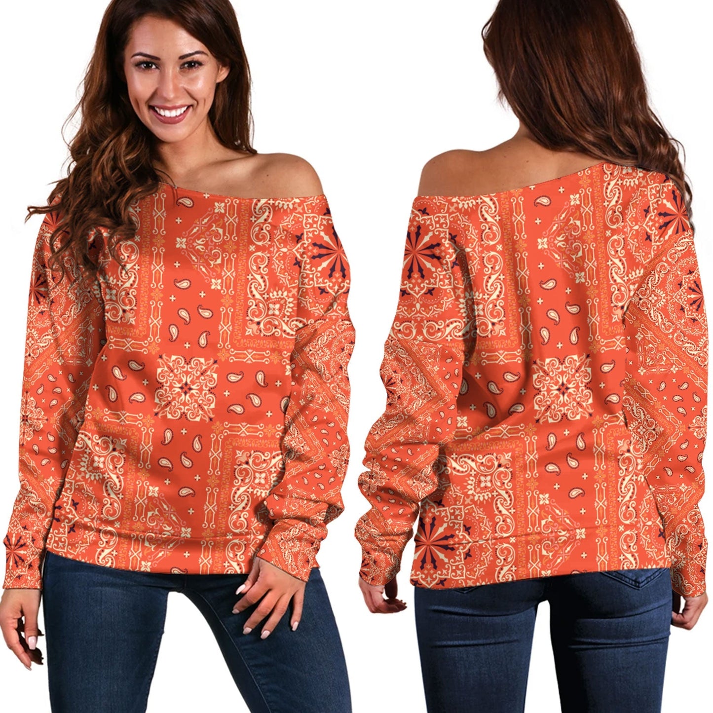 Paisley Bandana Pattern Seamless Off Shoulder Sweaters Ver.130 RLT13
