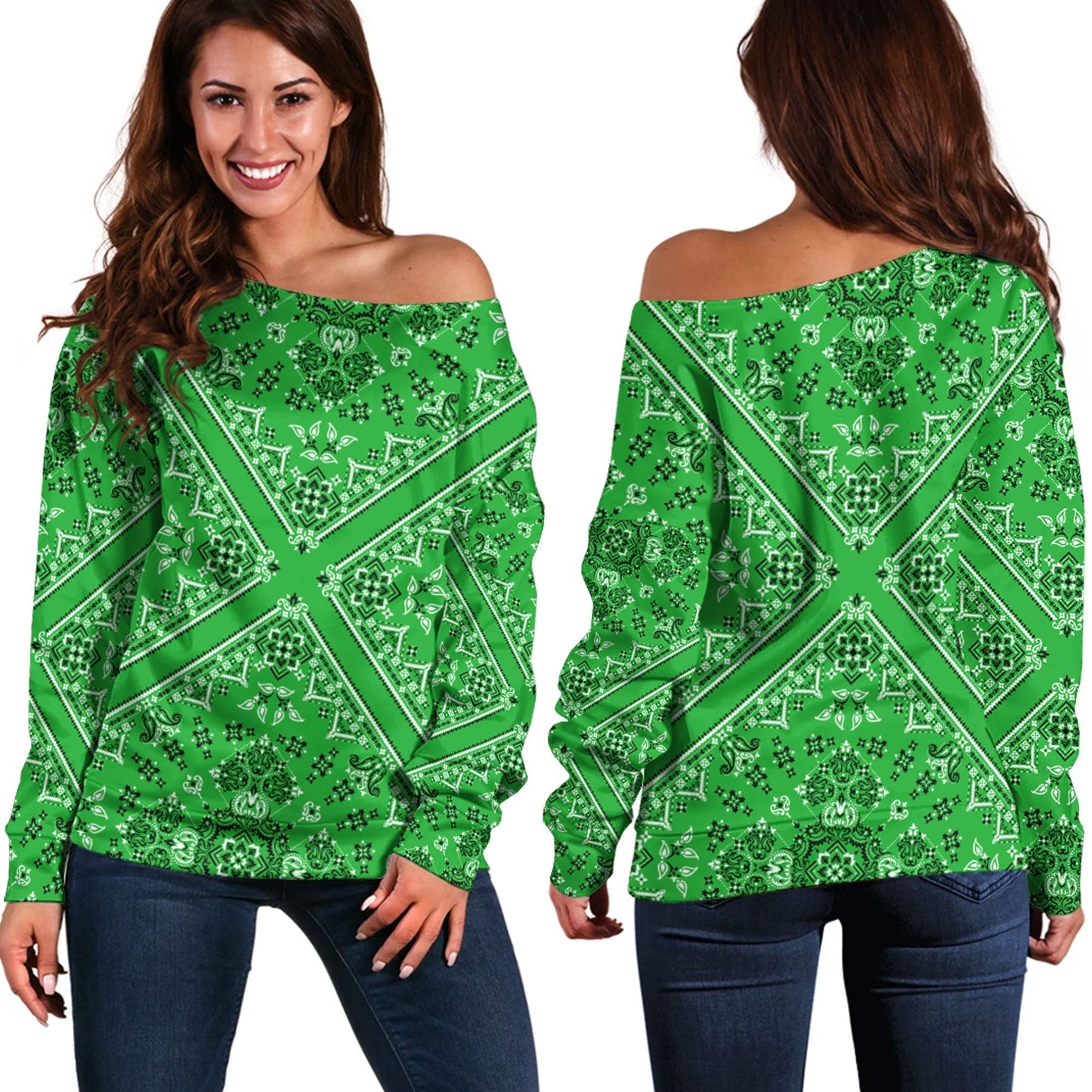 Paisley Bandana Pattern Seamless Off Shoulder Sweaters Ver.110 RLT13