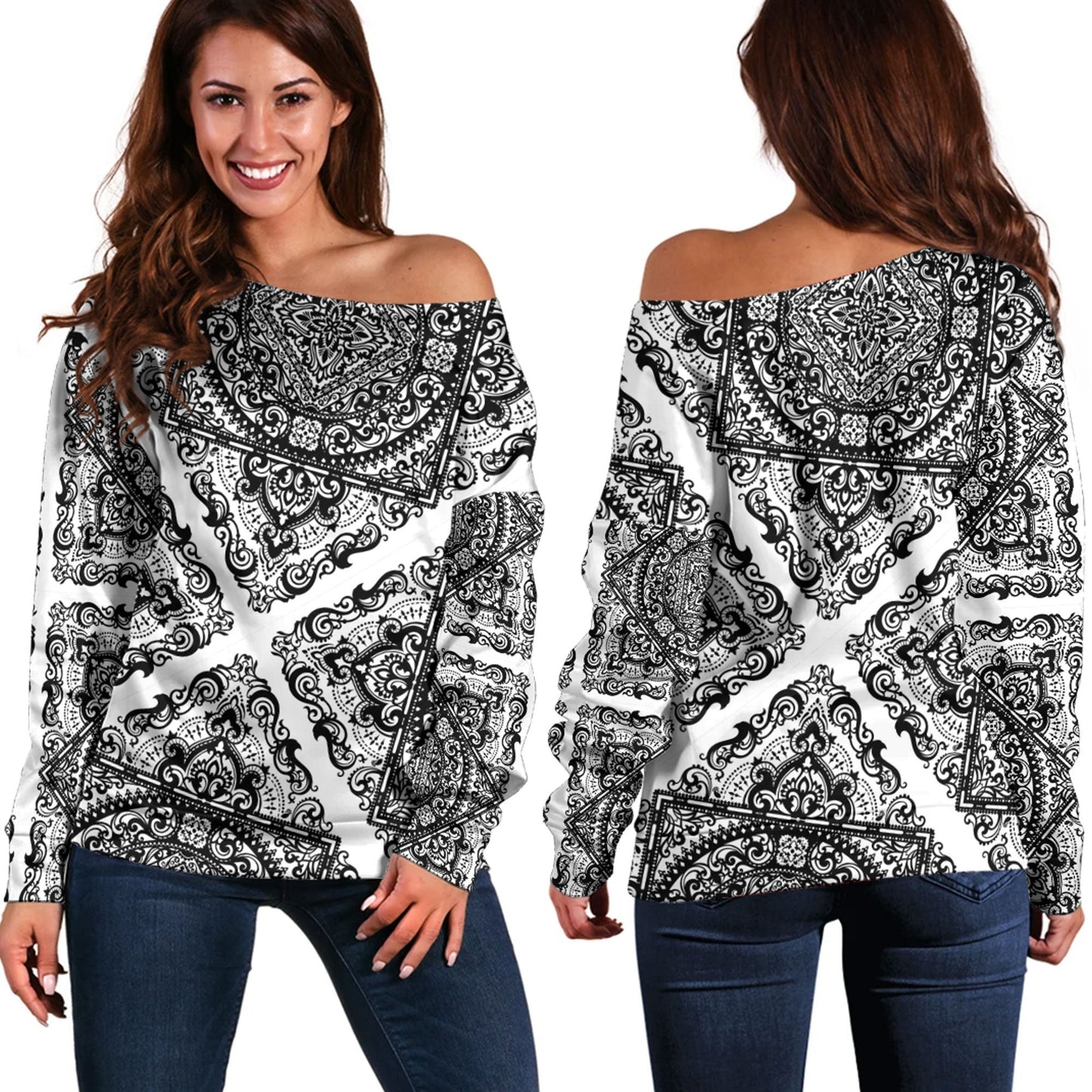Paisley Bandana Pattern Seamless Off Shoulder Sweaters Ver.145 RLT13