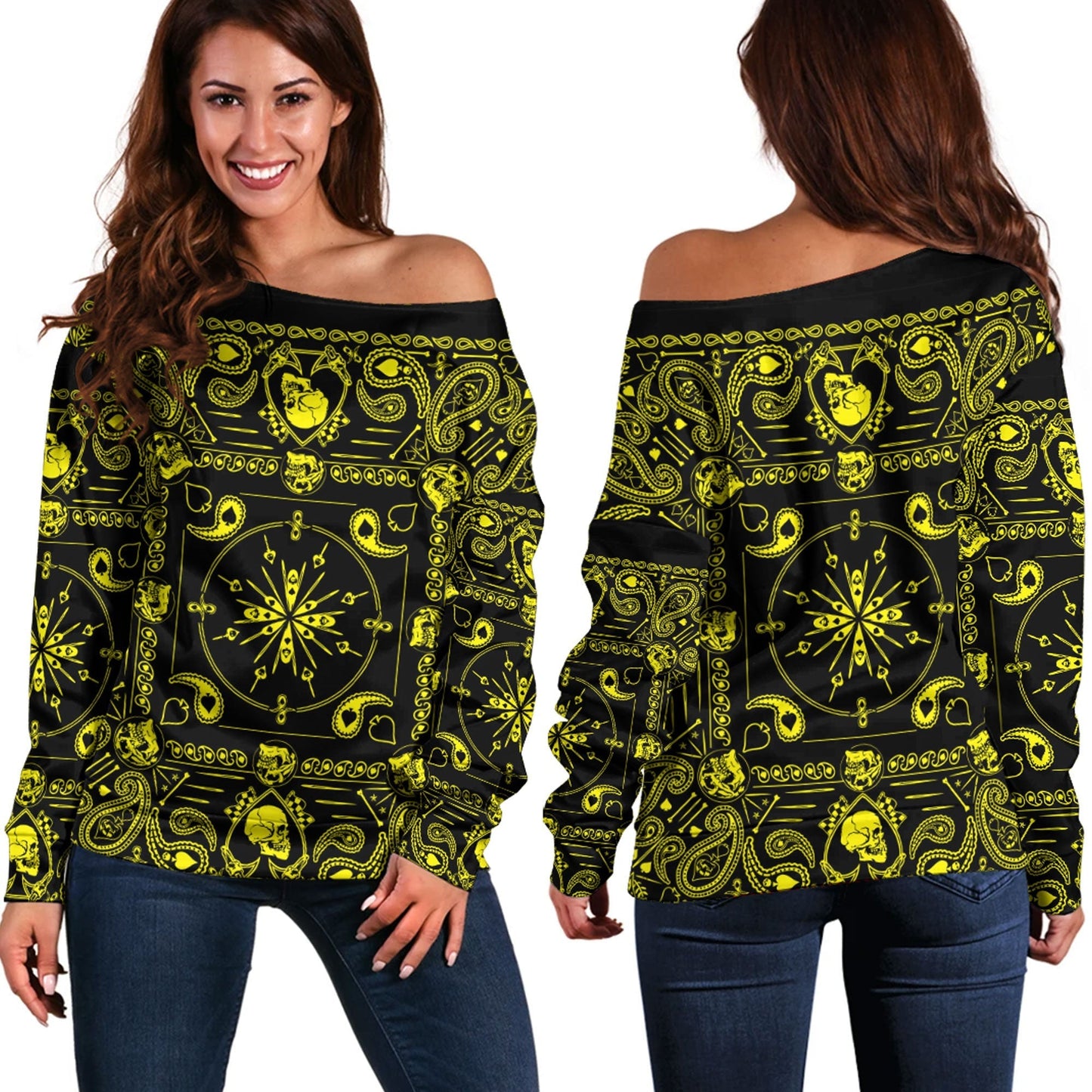 Paisley Bandana Pattern Seamless Off Shoulder Sweaters Ver.127 RLT13