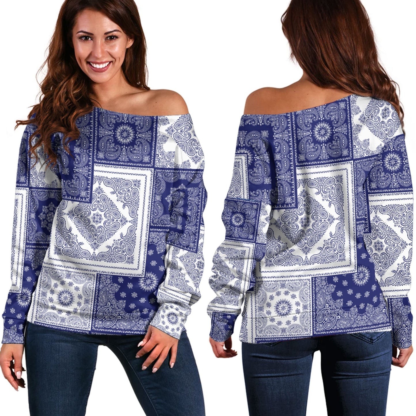 Paisley Bandana Pattern Seamless Off Shoulder Sweaters Ver.04 RLT13