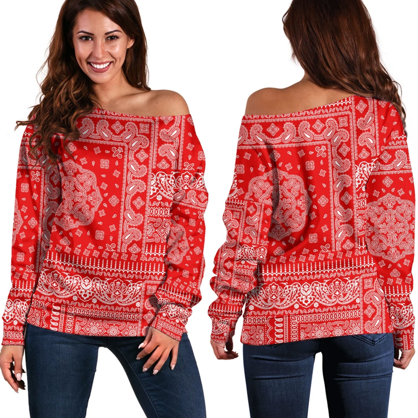 Paisley Bandana Pattern Seamless Off Shoulder Sweaters Ver.117 RLT13