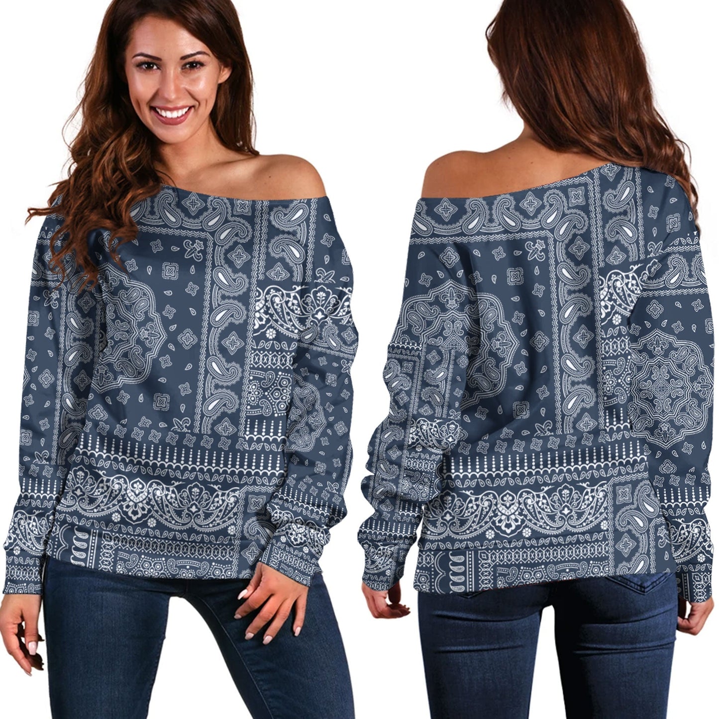 Paisley Bandana Pattern Seamless Off Shoulder Sweaters Ver.108 RLT13
