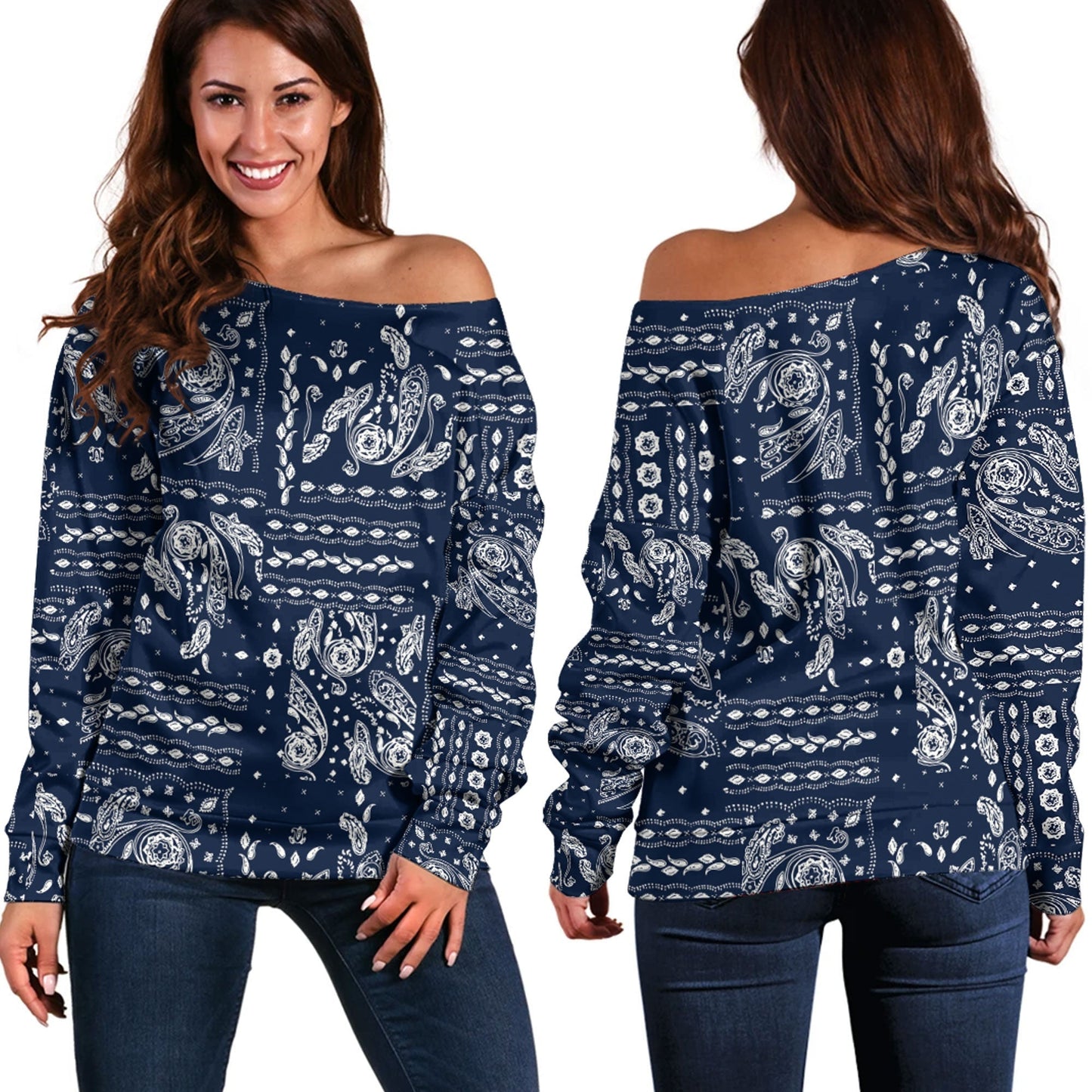 Paisley Bandana Pattern Seamless Off Shoulder Sweaters Ver.114 RLT13