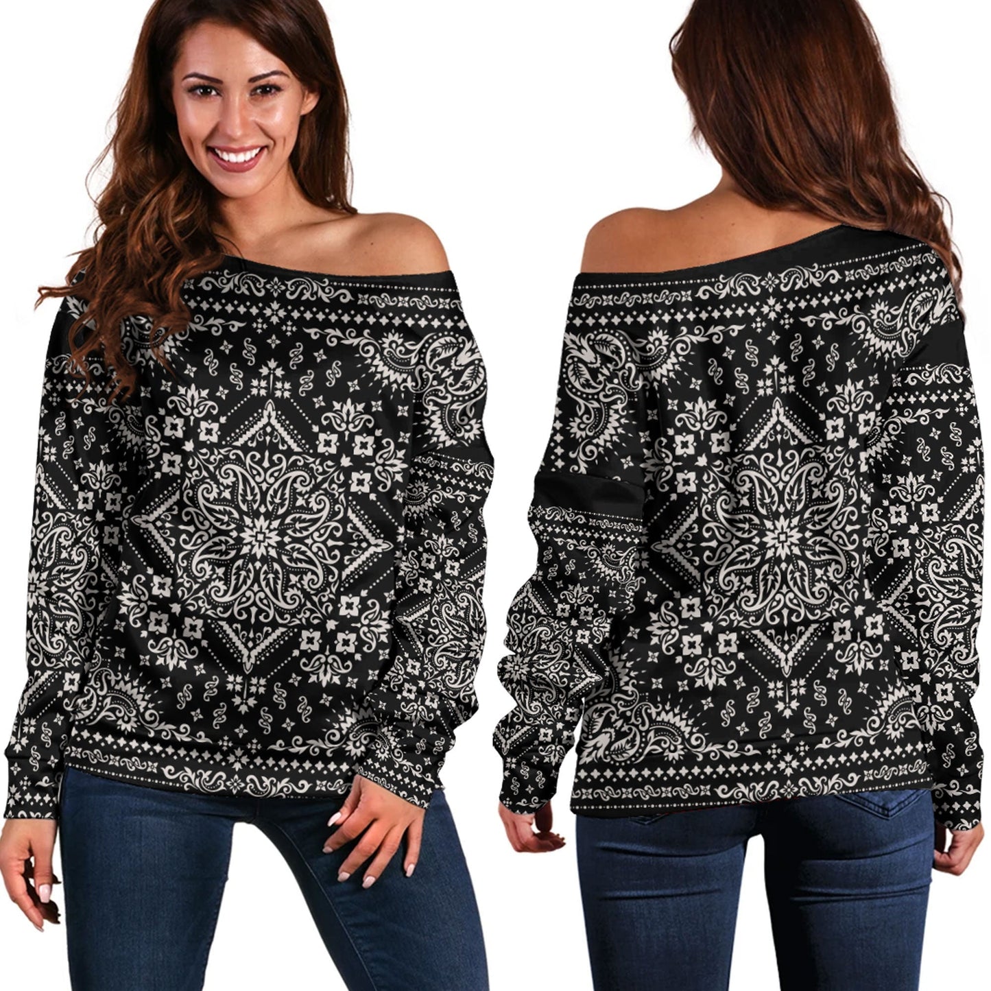 Paisley Bandana Pattern Seamless Off Shoulder Sweaters Ver.07 RLT13