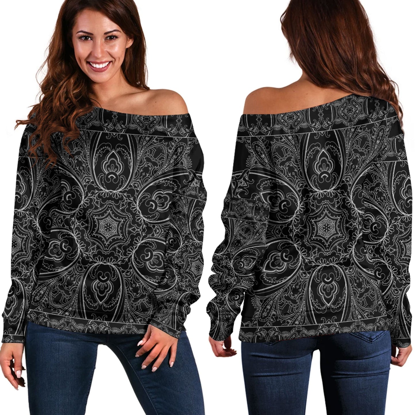 Paisley Bandana Pattern Seamless Off Shoulder Sweaters Ver.147 RLT13