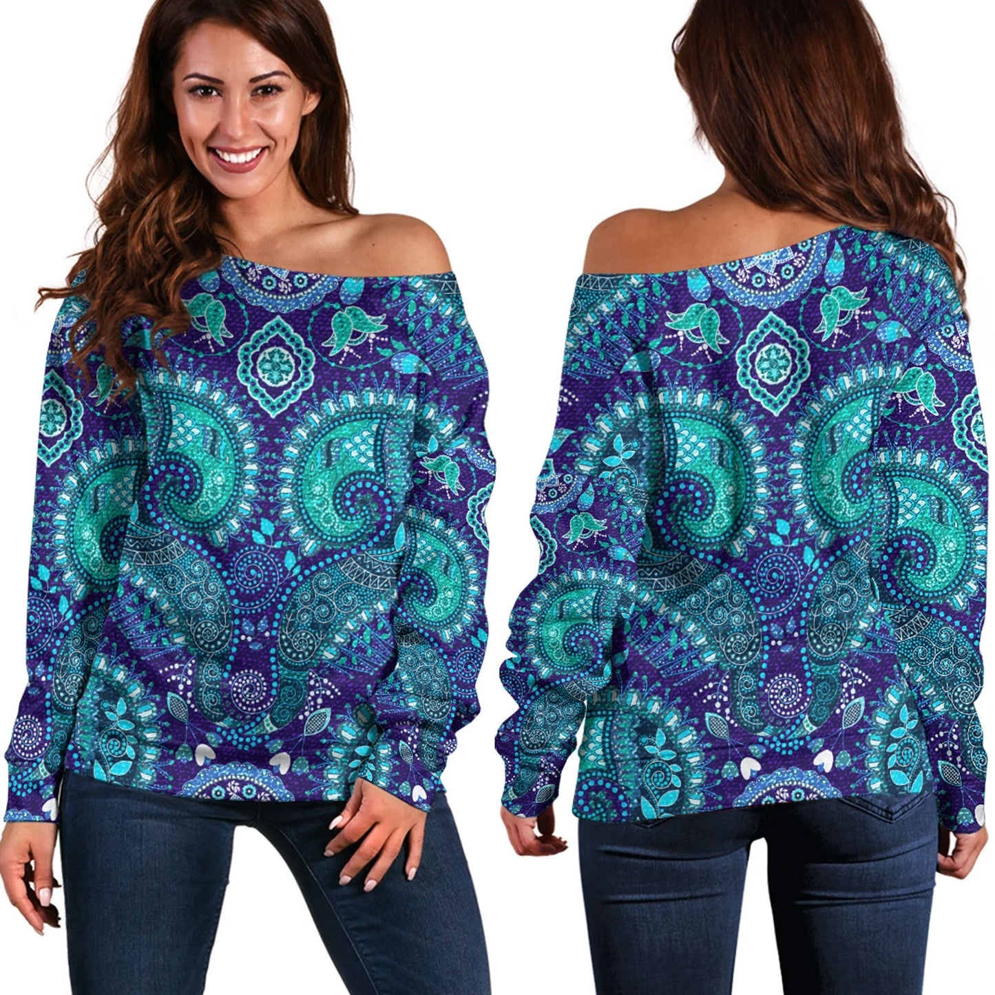 Paisley Bandana Pattern Seamless Off Shoulder Sweaters Ver.05 RLT13