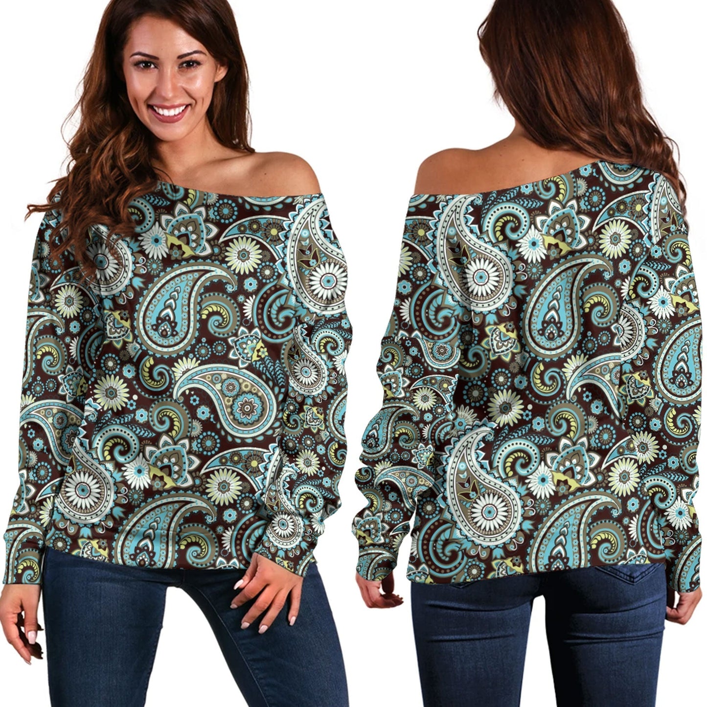 Paisley Bandana Pattern Seamless Off Shoulder Sweaters Ver.10 RLT13