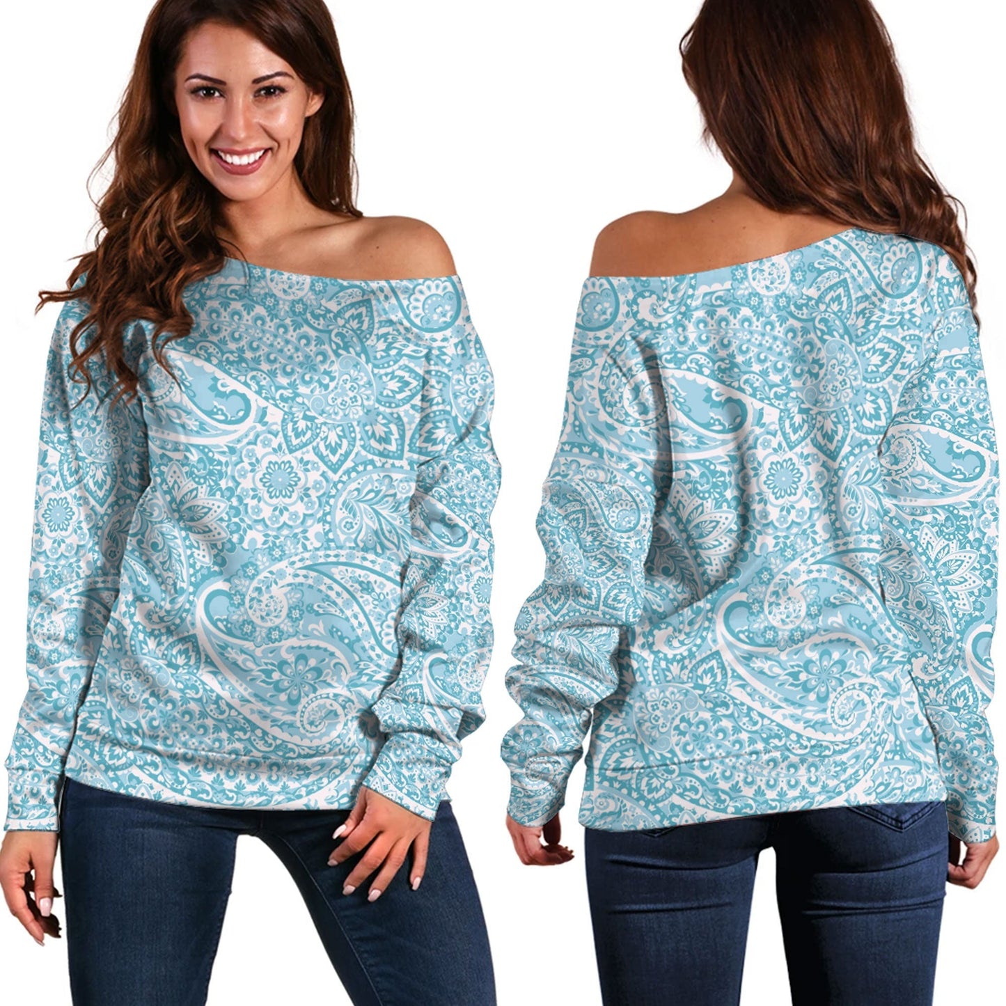 Paisley Bandana Pattern Seamless Off Shoulder Sweaters Ver.16 RLT13