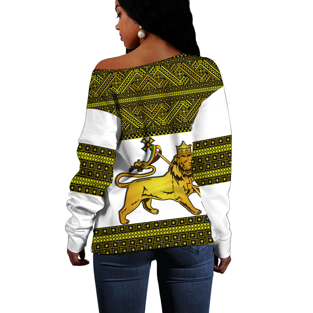 Ethiopia Tibeb Off Shoulder Sweater Royal Ethiopian Cross LT13