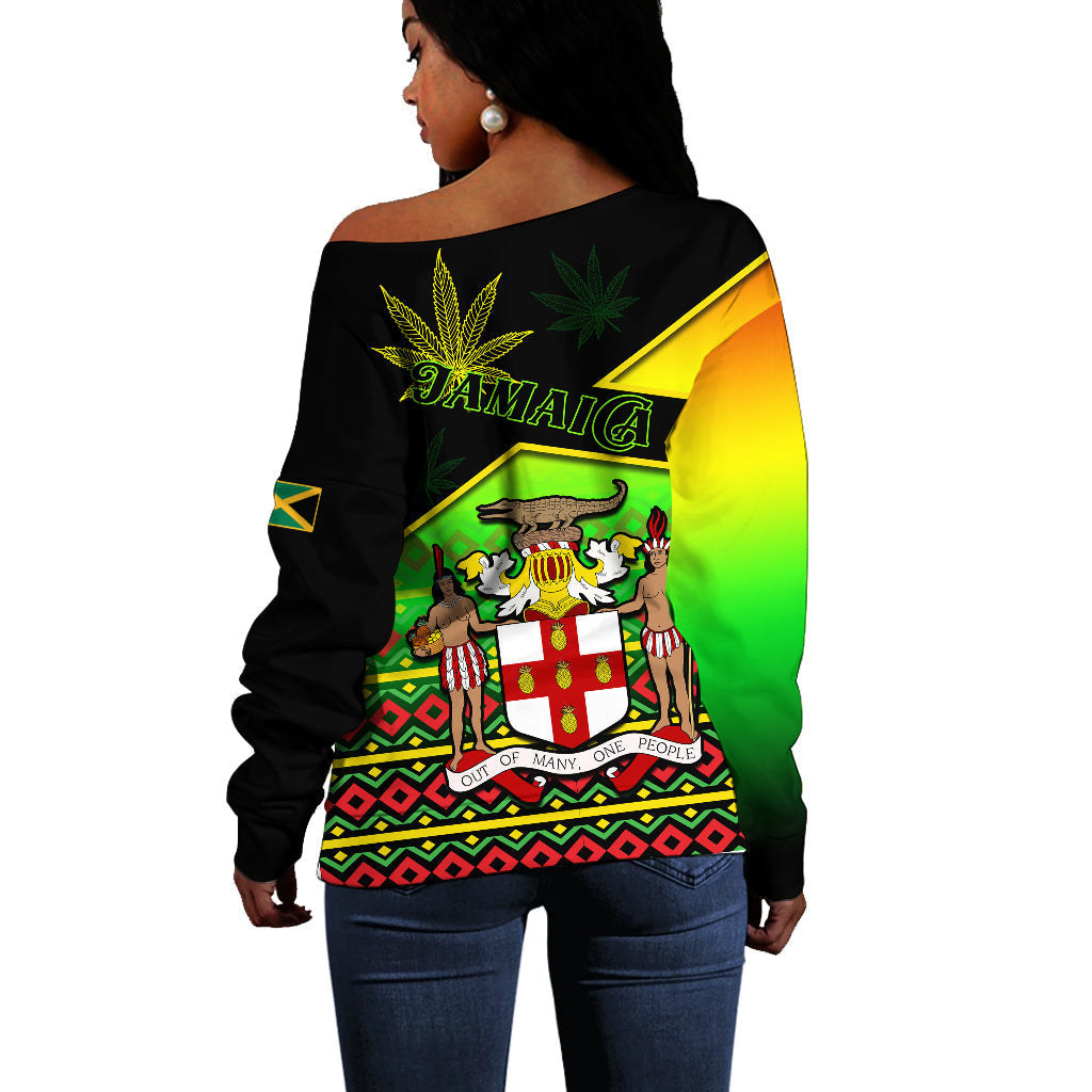 Jamaica Lion Off Shoulder Sweater Jamaican Pattern Version Reggae Colors LT13