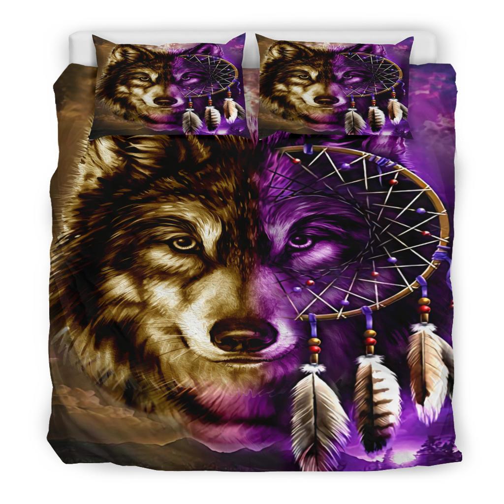 Purple Wolf Dreamcatcher Native American Bedding Set LT10