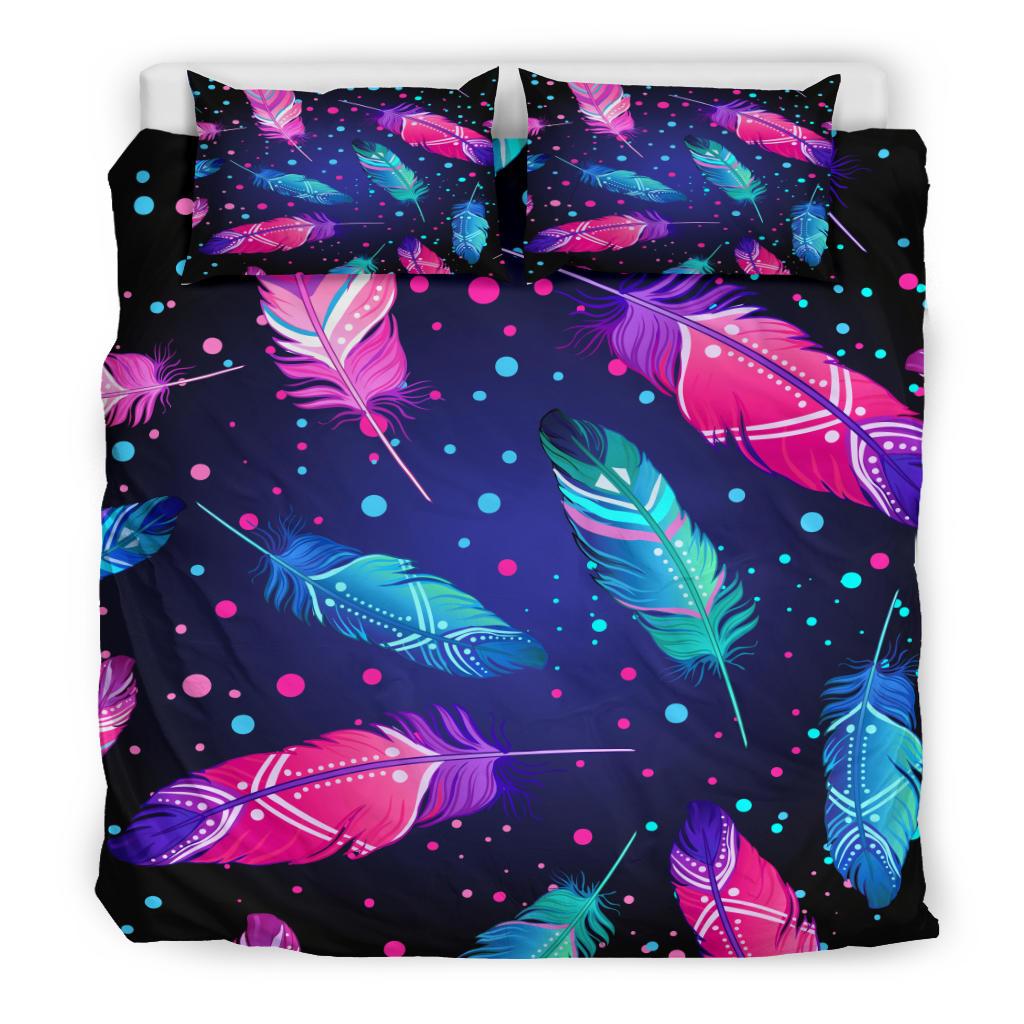 Pink and Blue Feathers Native American Bedding Set LT10