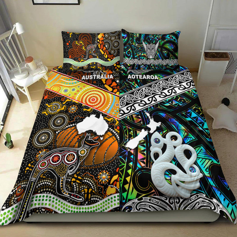 New Zealand Maori Aotearoa and Australia Aboriginal Bedding Set Together Paua Shell LT8