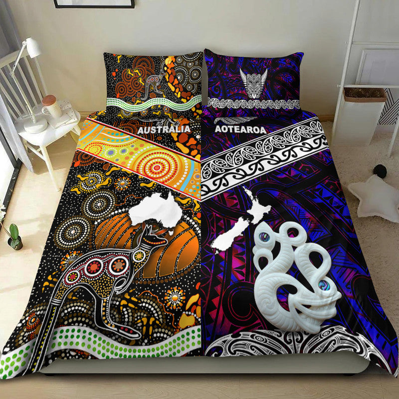New Zealand Maori Aotearoa and Australia Aboriginal Bedding Set Together Purple LT8