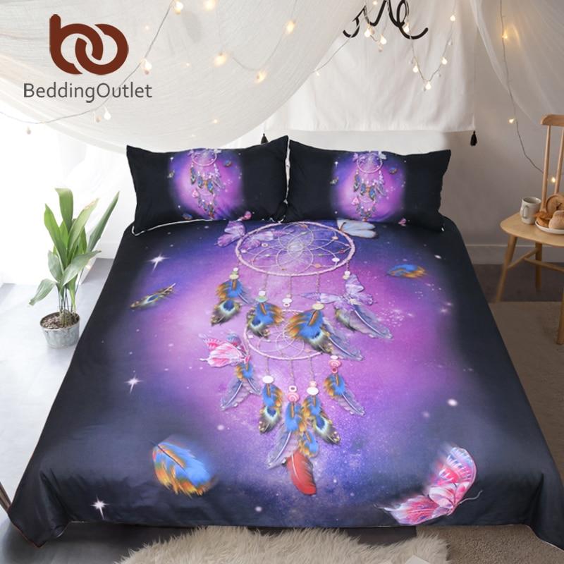 Romantic Purple Feathers Bedclothes Dreamcatcher Native American Bedding Set LT10