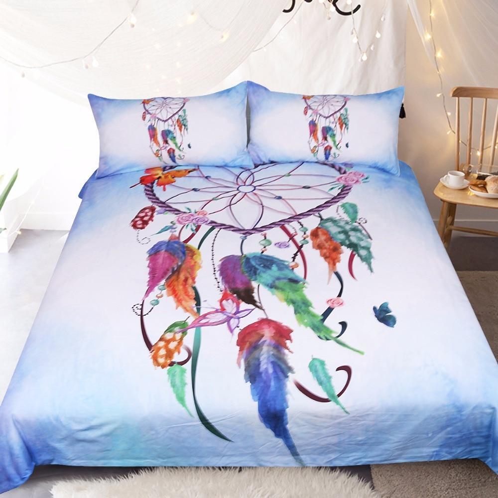 Pink and Sky Blue Feather Dreamcatcher Native American Bedding Set LT10
