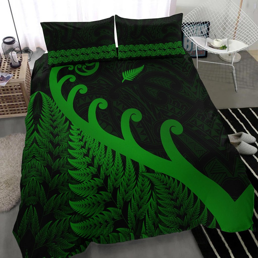 New Zealand Rugby Maori Bedding Set Silver Fern Koru Vibes Green LT8