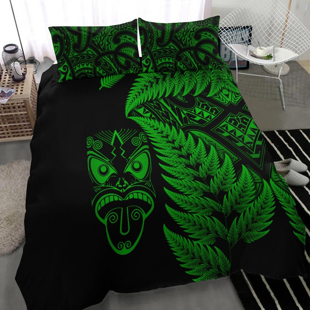 New Zealand Haka Rugby Maori Bedding Set Silver Fern Vibes Green LT8