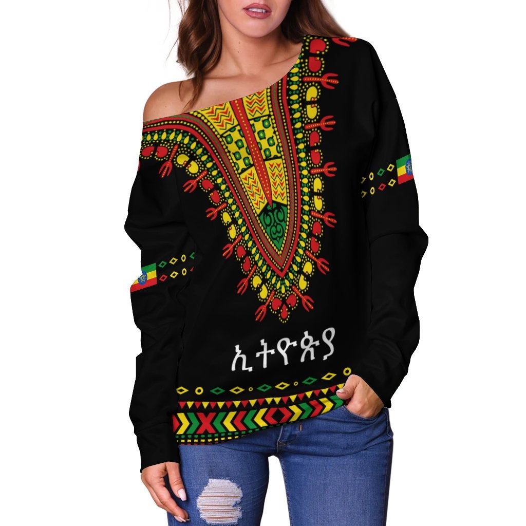 Ethiopia Off Shoulder Sweater Lion LT13