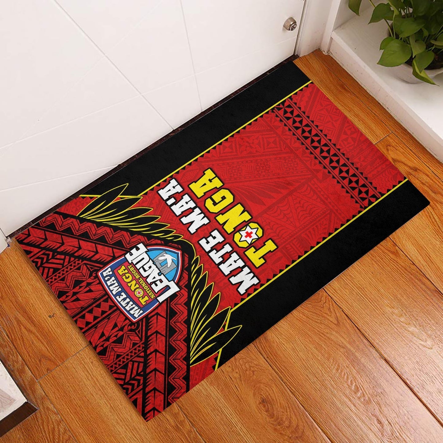 Tonga Rugby Door Mat Mate Maa Tonga Pacific Ngatu Black LT14